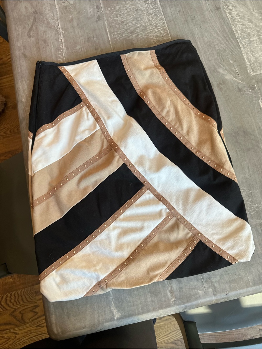 White House Black Market Black, White & Tan Diagonal Panel Pencil Skirt